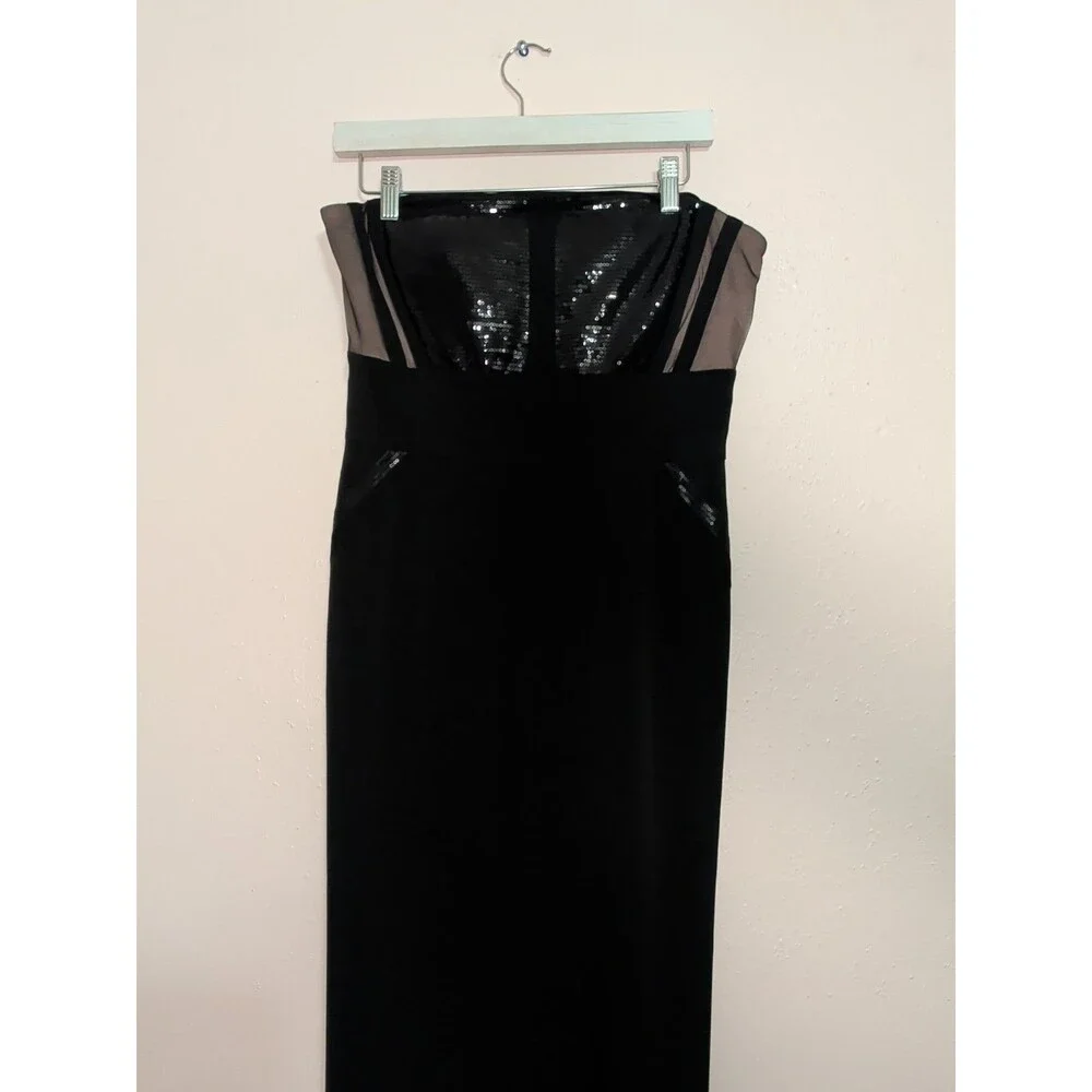 Calvin Klein Size 8 Black Sequin Mermaid Dress Strapless Formal Evening Maxi - Picture 3 of 15